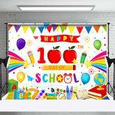 Aperturee - Happy 100th Day Cartoon Pen Back To School Backdrop